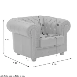 Wohnen Leder Polstersessel im Chesterfield Look - Gonron