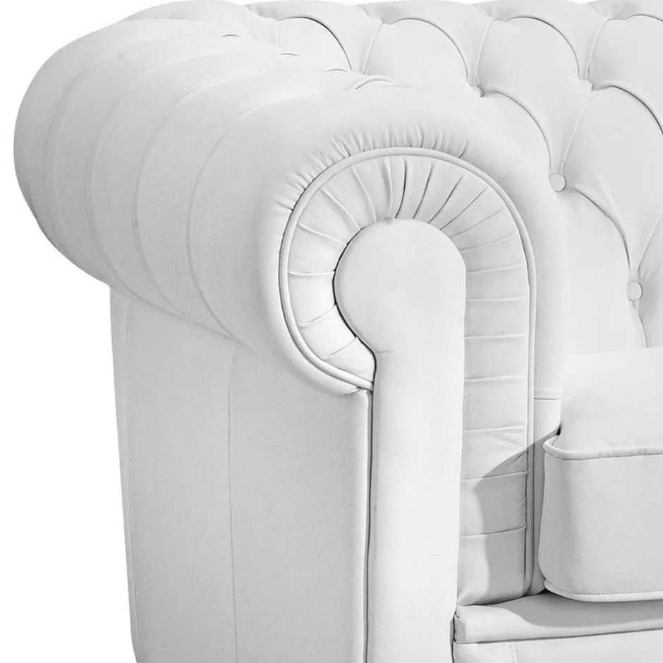 Ledersofa in Weiß - Chesterfield Look - Dossera^Wohnen Best