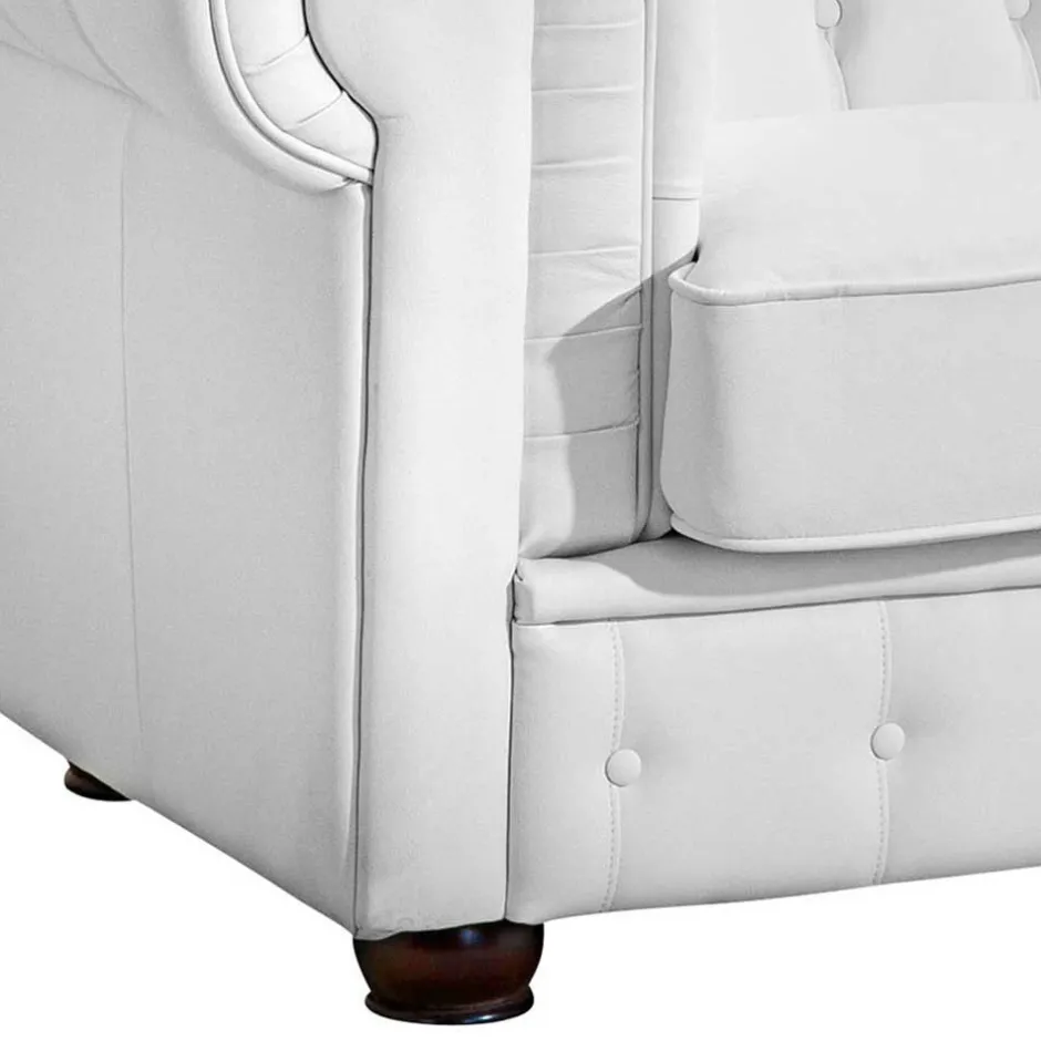 Ledersofa in Weiß - Chesterfield Look - Dossera^Wohnen Best