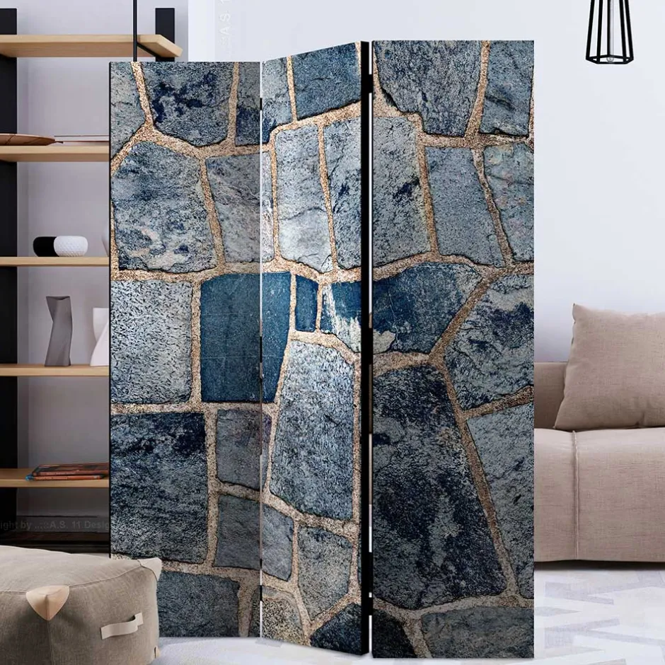Wohnen Leinwand Paravent in grauer Stein Mauer Optik - Tordino