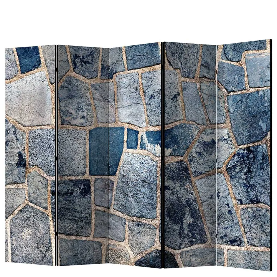 Wohnen Leinwand Paravent in grauer Stein Mauer Optik - Tordino
