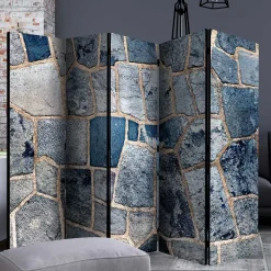 Wohnen Leinwand Paravent in grauer Stein Mauer Optik - Tordino