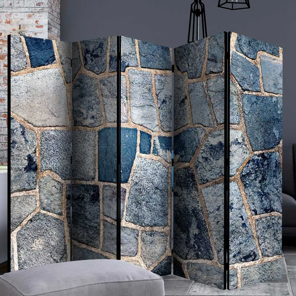 Wohnen Leinwand Paravent in grauer Stein Mauer Optik - Tordino