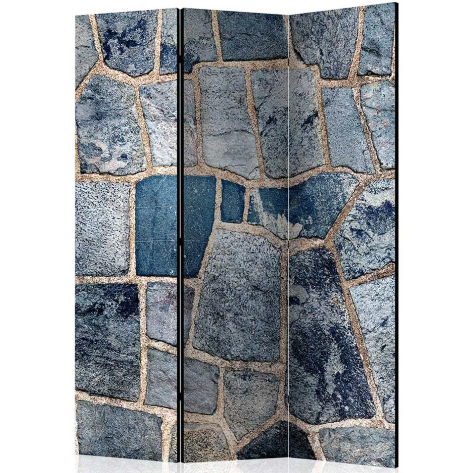 Wohnen Leinwand Paravent in grauer Stein Mauer Optik - Tordino