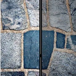 Wohnen Leinwand Paravent in grauer Stein Mauer Optik - Tordino