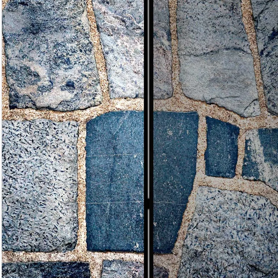 Wohnen Leinwand Paravent in grauer Stein Mauer Optik - Tordino
