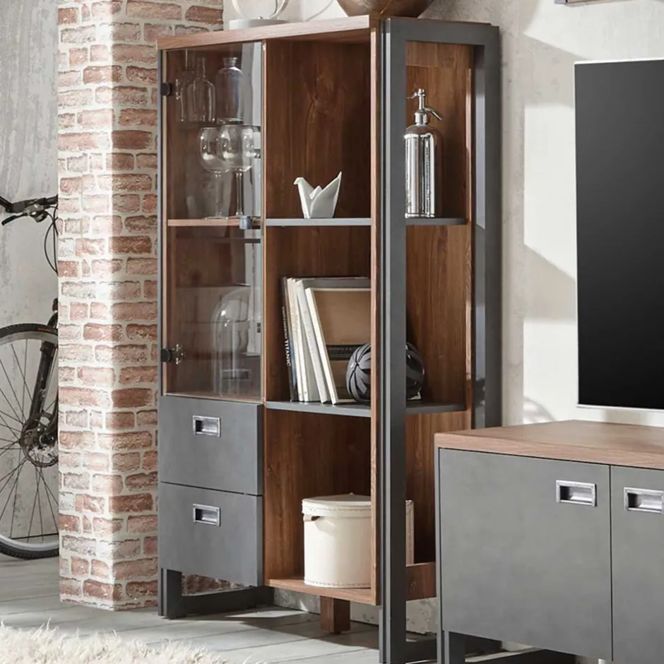 Loft Design Highboard im Eiche dunkel Dekor und Schwarz - Rompira^Wohnen Clearance
