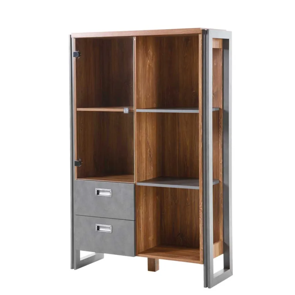 Loft Design Highboard im Eiche dunkel Dekor und Schwarz - Rompira^Wohnen Clearance