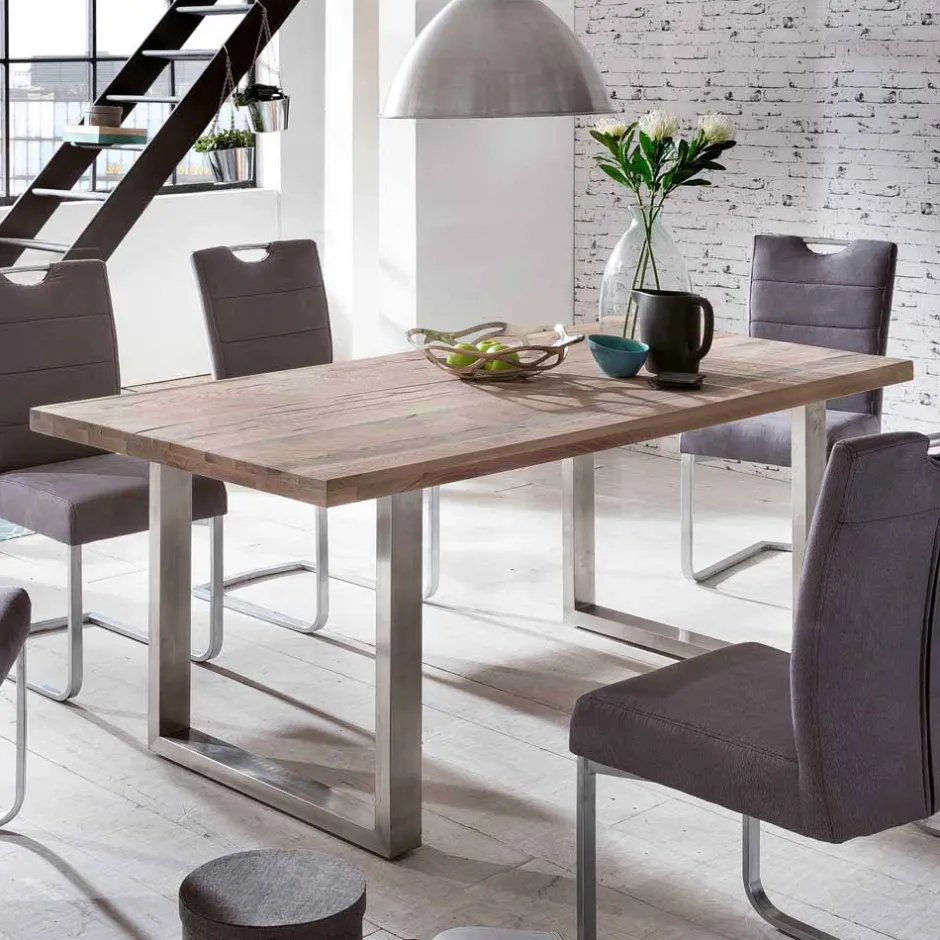Wohnen Loft Designtisch Deluiga mit Edelstahl Gestell