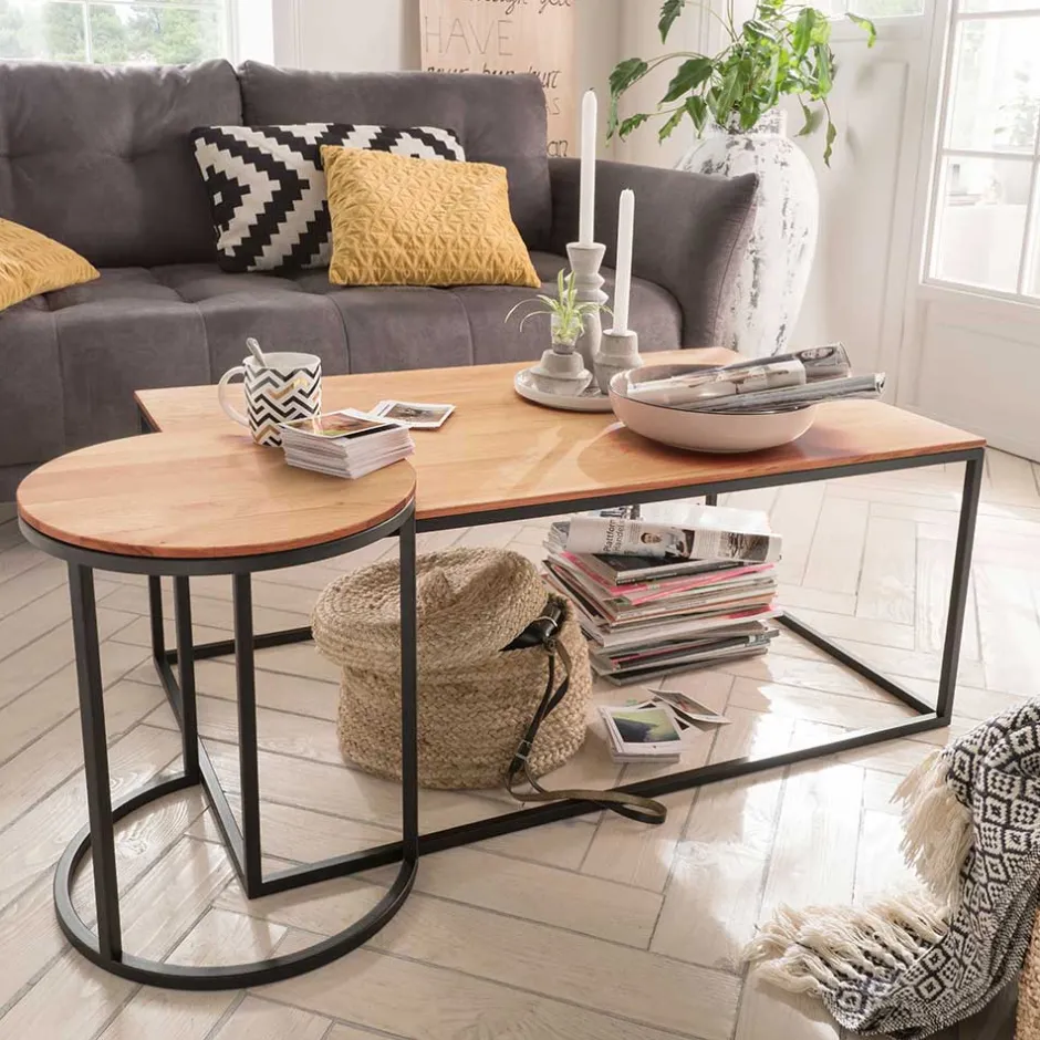 Wohnen Loft Wohnzimmertisch mit Beistelltisch - Larros (zweiteilig)