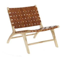 Wohnen Lounge Geflecht Sessel aus Leder in Braun - Charlots