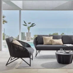 Wohnen Lounge Sessel aus Kordel Geflecht & Stahl - Magona