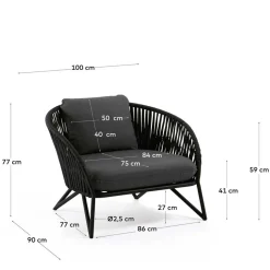 Wohnen Lounge Sessel aus Kordel Geflecht & Stahl - Magona