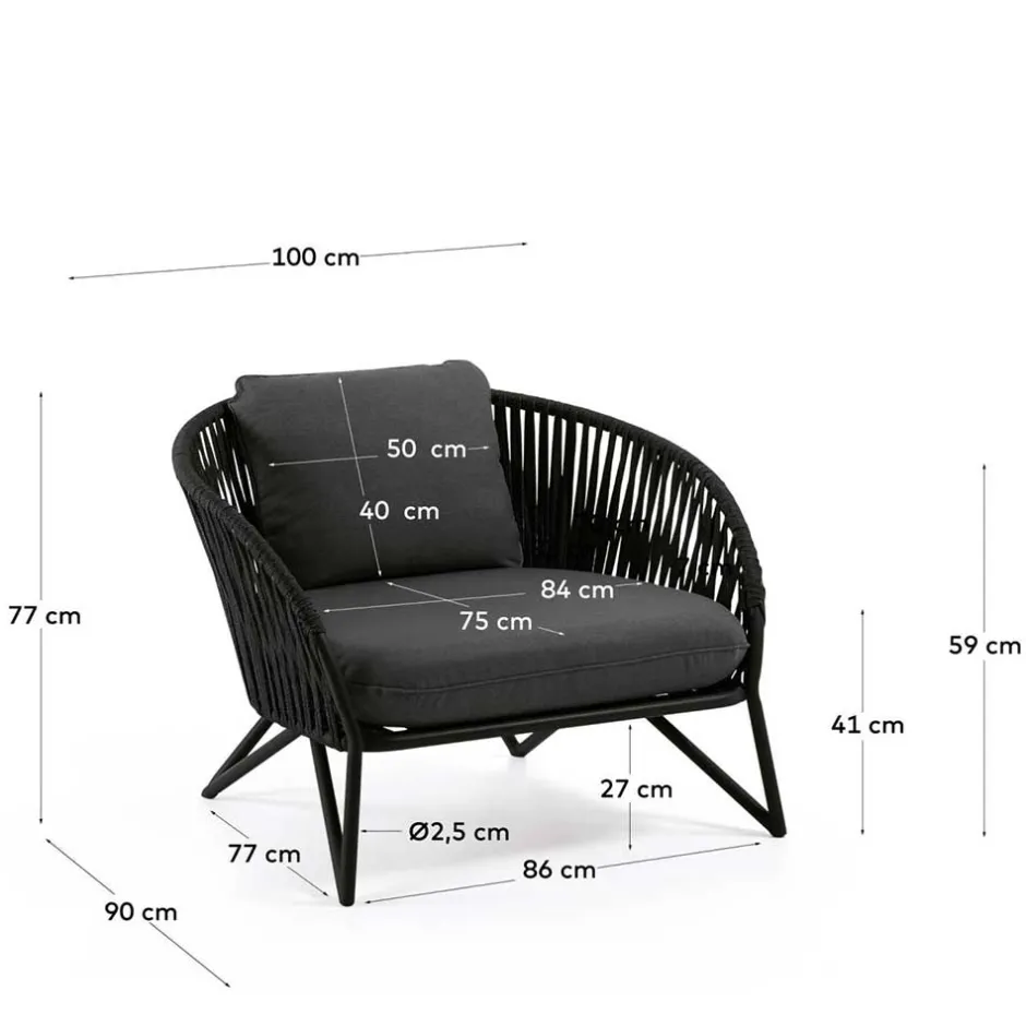 Wohnen Lounge Sessel aus Kordel Geflecht & Stahl - Magona