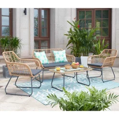 Lounge Sitzgruppe aus Geflecht in Beige - Renzo (vierteilig)^Wohnen Discount