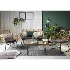 Lounge Sitzgruppe aus Geflecht in Beige - Renzo (vierteilig)^Wohnen Discount