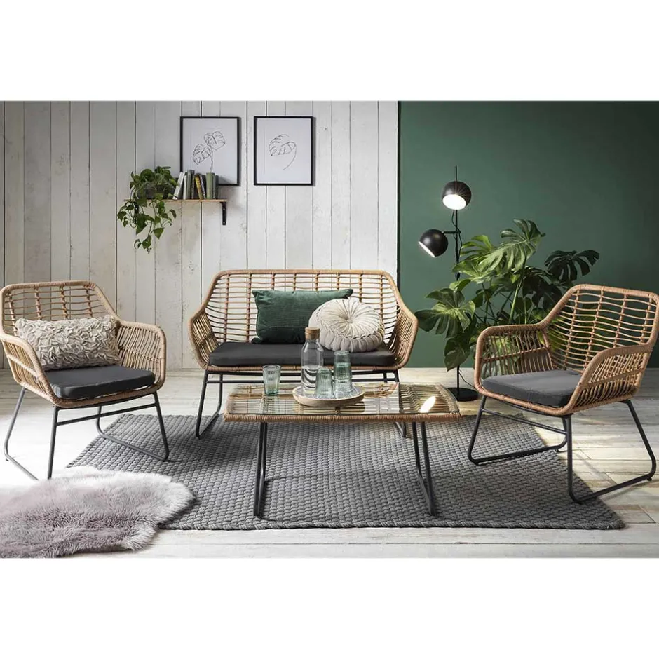 Lounge Sitzgruppe aus Geflecht in Beige - Renzo (vierteilig)^Wohnen Discount