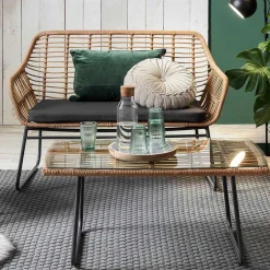 Lounge Sitzgruppe aus Geflecht in Beige - Renzo (vierteilig)^Wohnen Discount