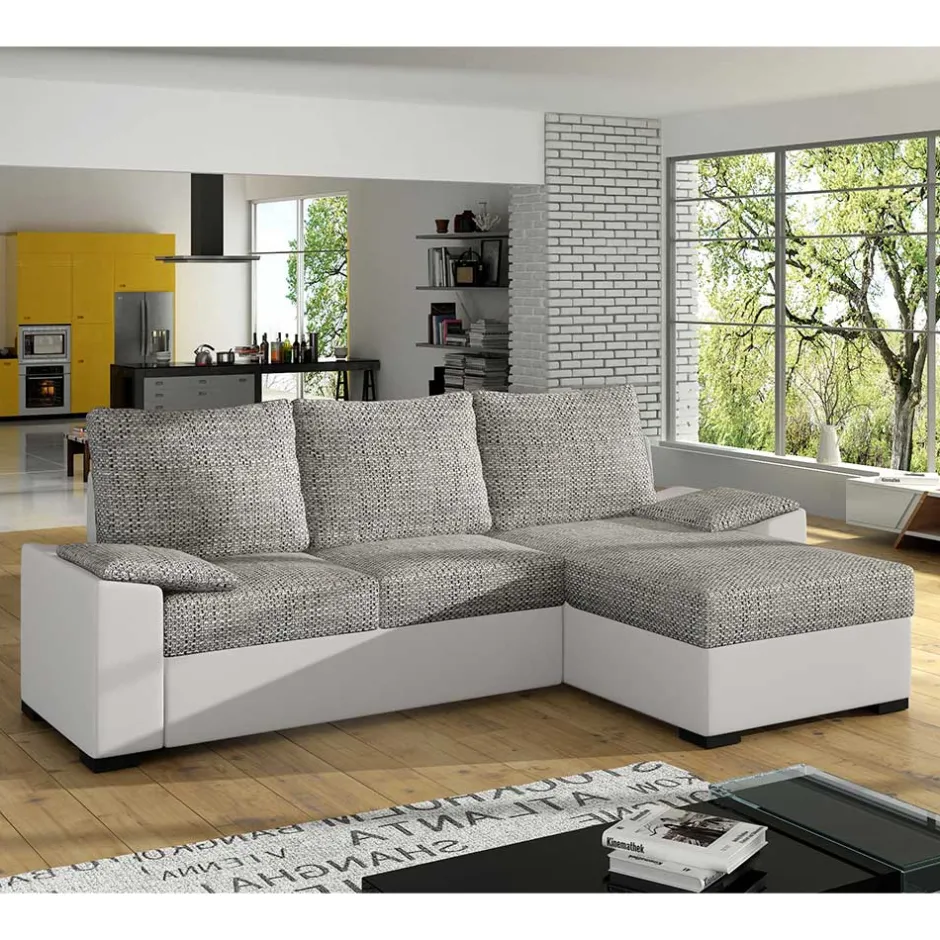 Wohnen L-Schlafsofa in Beigegrau und Weiß - Mallorca