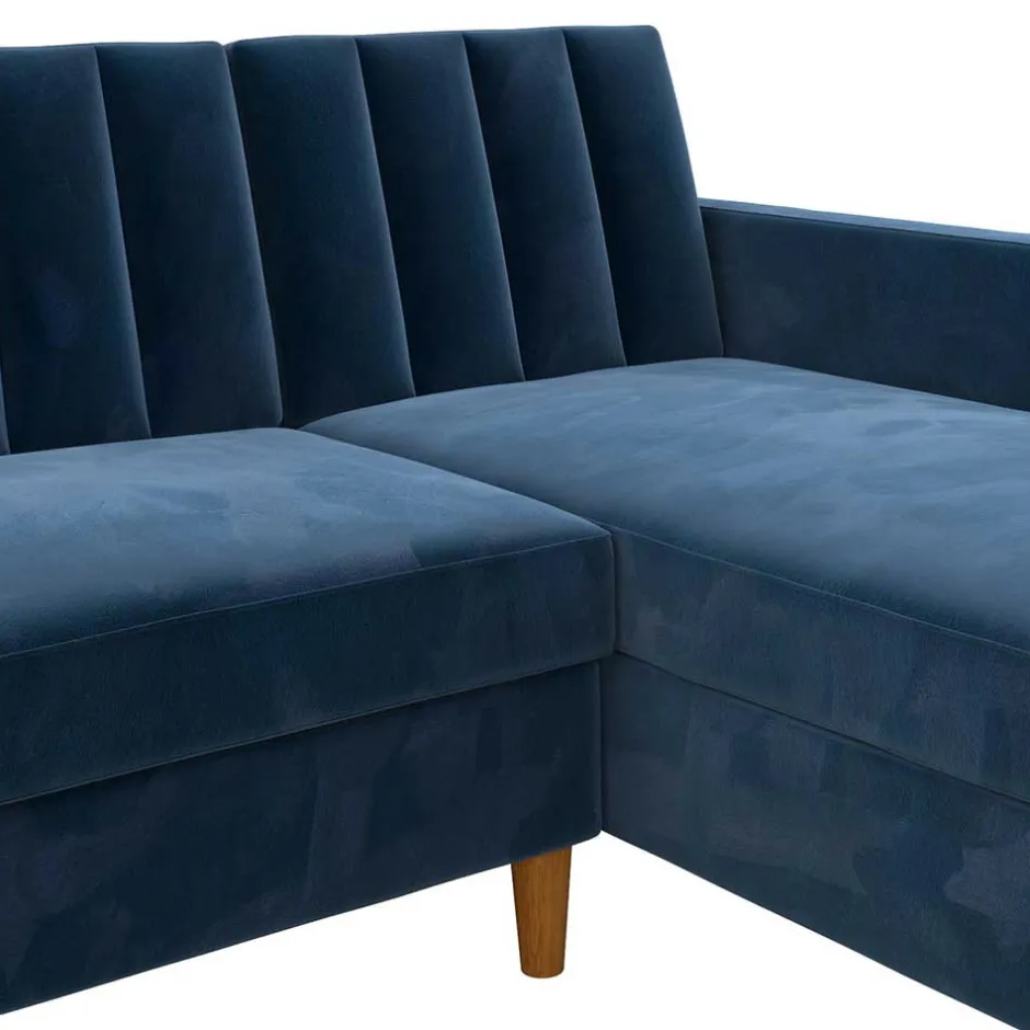 L-Schlafsofa in Blau Samt - Astomon^Wohnen Sale