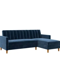 L-Schlafsofa in Blau Samt - Astomon^Wohnen Sale
