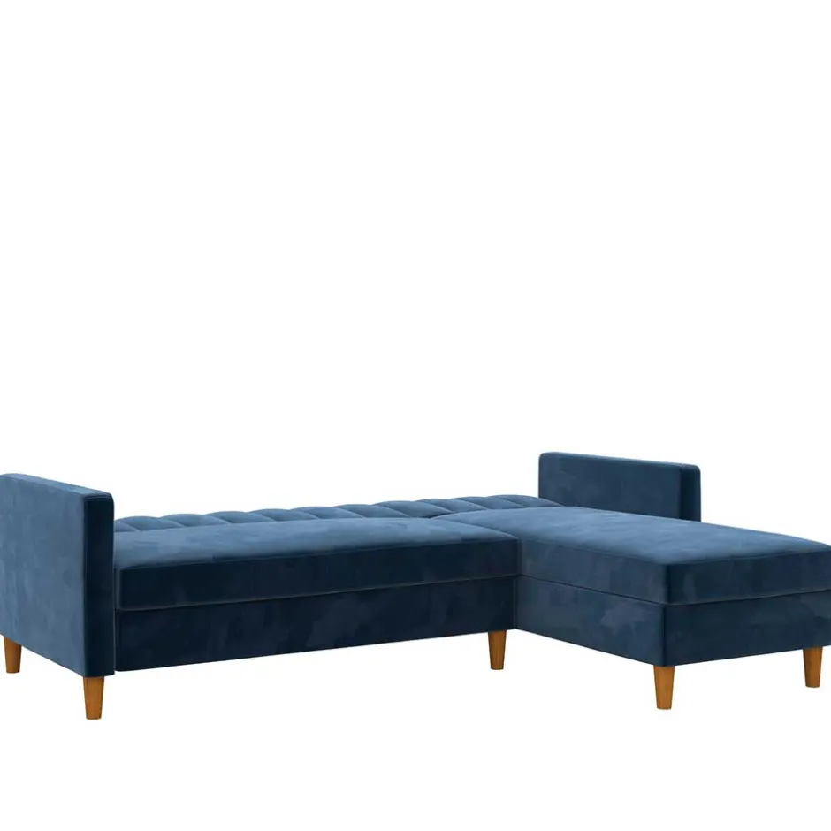 L-Schlafsofa in Blau Samt - Astomon^Wohnen Sale