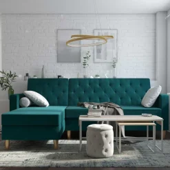 L-Schlafsofa in Petrol Samt - Samanca^Wohnen New