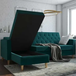 L-Schlafsofa in Petrol Samt - Samanca^Wohnen New