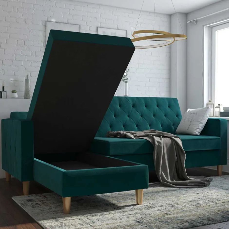 L-Schlafsofa in Petrol Samt - Samanca^Wohnen New