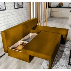 Wohnen L-Schlafsofa in Senfgelb Velours - Xantra