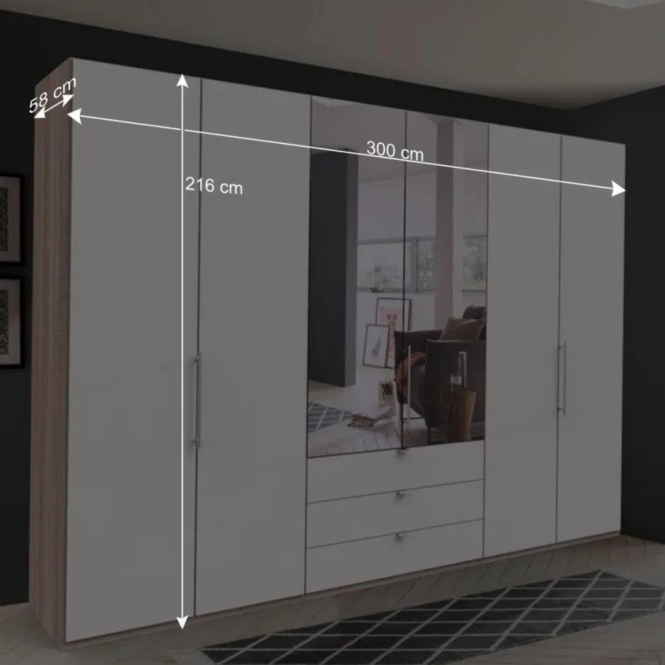 3m Topp Kleiderschrank 3-türig mit Spiegel - Vaclyn^Wohnen Discount