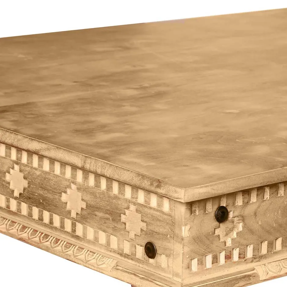 Wohnen Mango Holztisch geschnitzt & gedrechselt - Runiasa