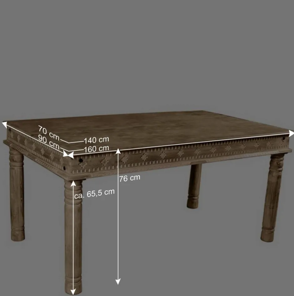 Wohnen Mango Holztisch geschnitzt & gedrechselt - Runiasa