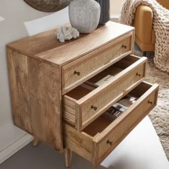 Wohnen Mangoholz Kommode mit Rattan Geflecht Fronten - Kanados