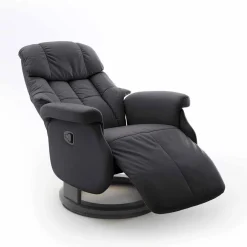 Wohnen Manuell verstellbarer Ledersessel in Schwarz Vorena auf Tellergestell