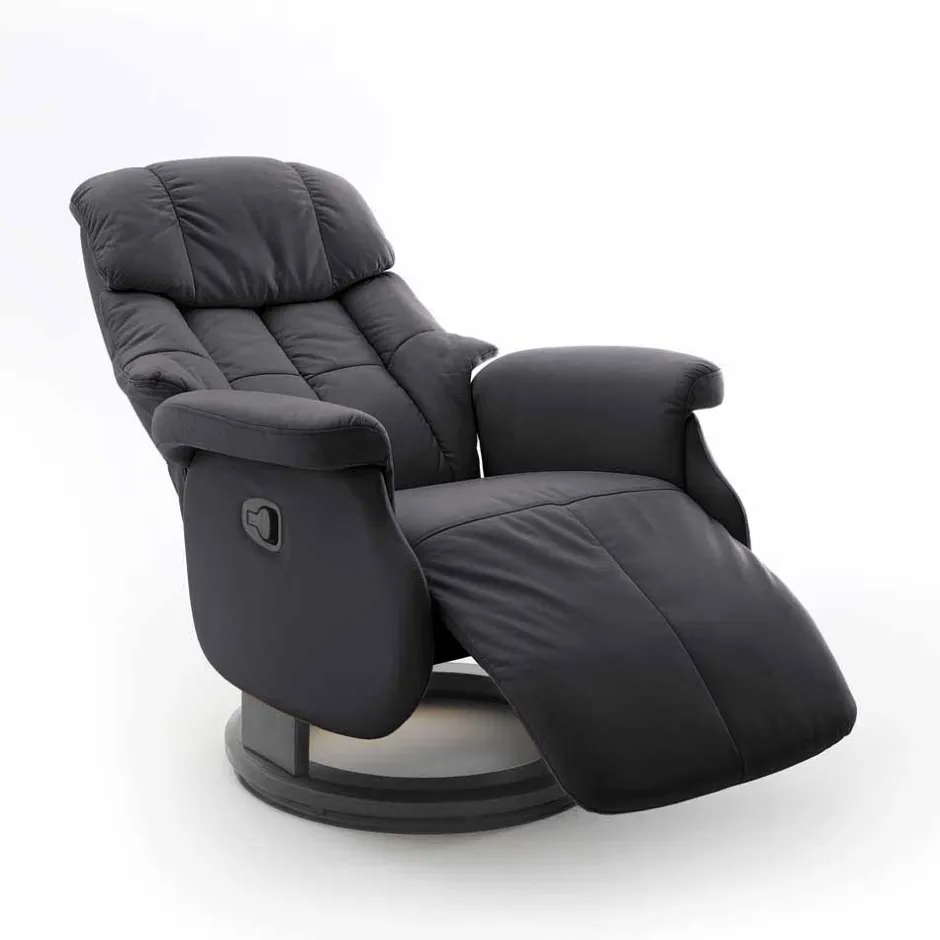 Wohnen Manuell verstellbarer Ledersessel in Schwarz Vorena auf Tellergestell