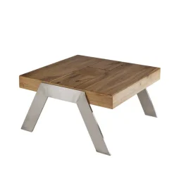 Wohnen Markanter Beistelltisch aus Wildeiche massiv Rimini Stahl Gestell