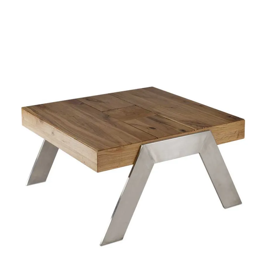 Wohnen Markanter Beistelltisch aus Wildeiche massiv Rimini Stahl Gestell