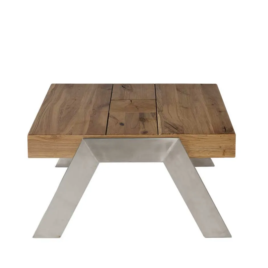 Wohnen Markanter Beistelltisch aus Wildeiche massiv Rimini Stahl Gestell