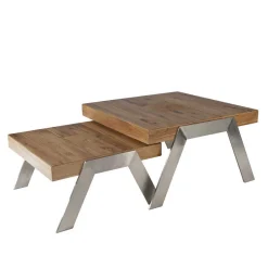 Wohnen Markanter Beistelltisch aus Wildeiche massiv Rimini Stahl Gestell