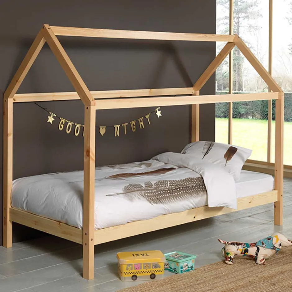 Massives Haus Kinderbett in Kiefer Natur - Luvrena^Wohnen Hot