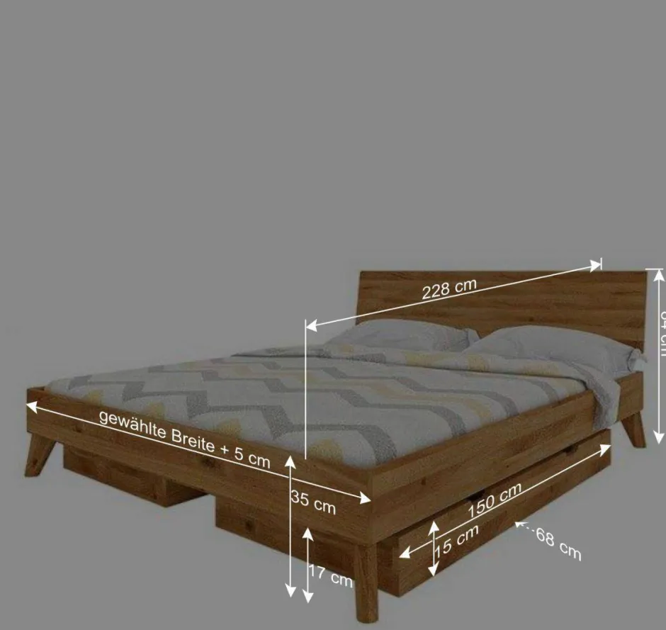 Massives Wildeiche Bett mit Schubladen - Eavy I^Wohnen Best