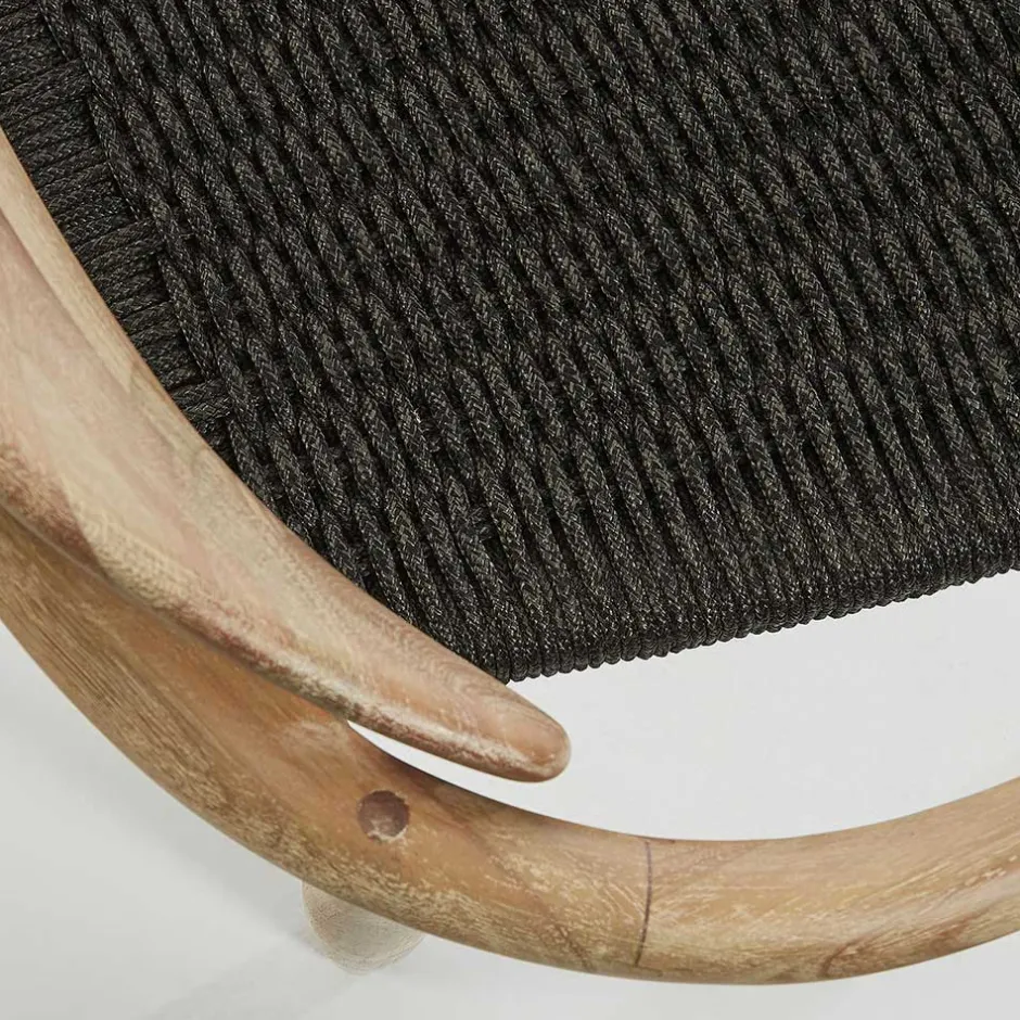 Wohnen Massivholz Armlehnstuhl mit Geflecht Sitz Anela aus Kordel Grau (4er Set)