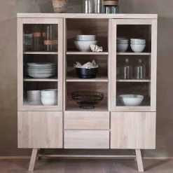 Massivholz Highboard Dioca aus Eiche White Wash^Wohnen Outlet