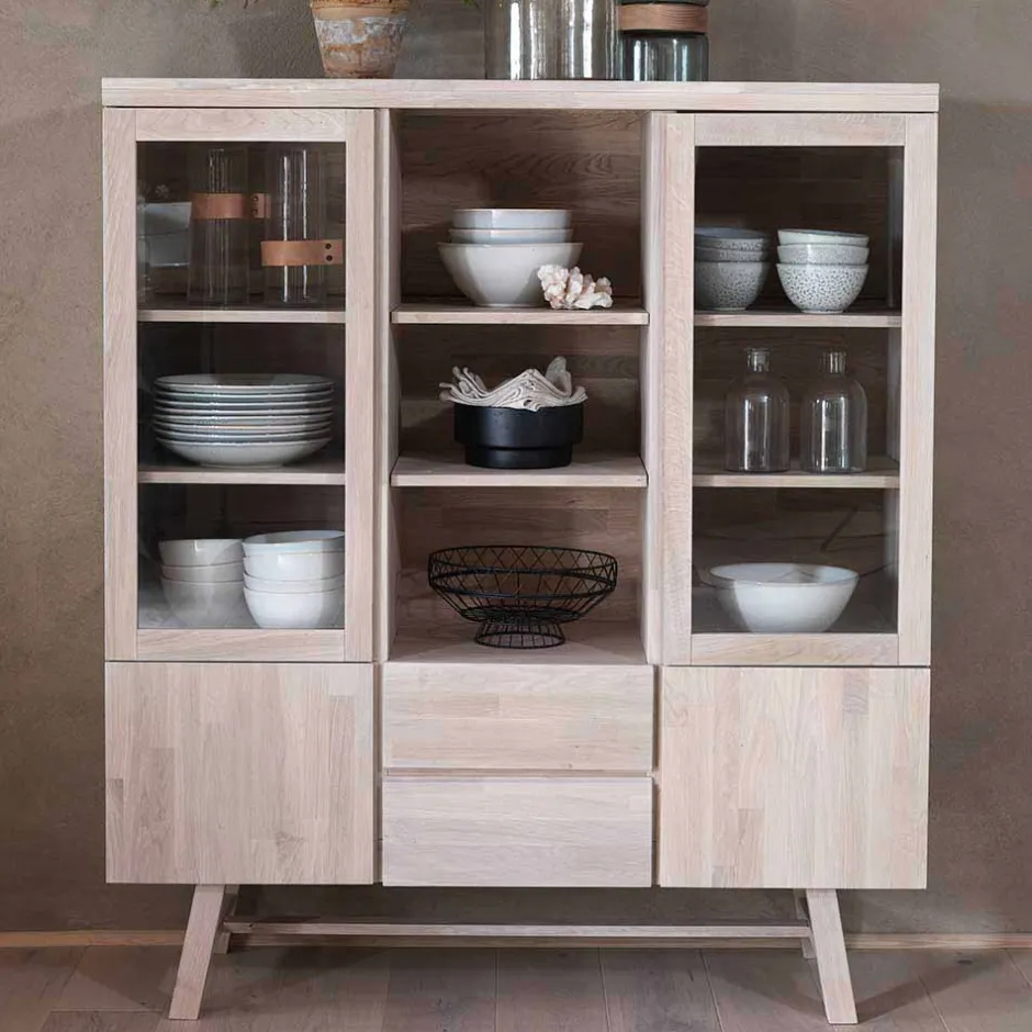 Massivholz Highboard Dioca aus Eiche White Wash^Wohnen Outlet