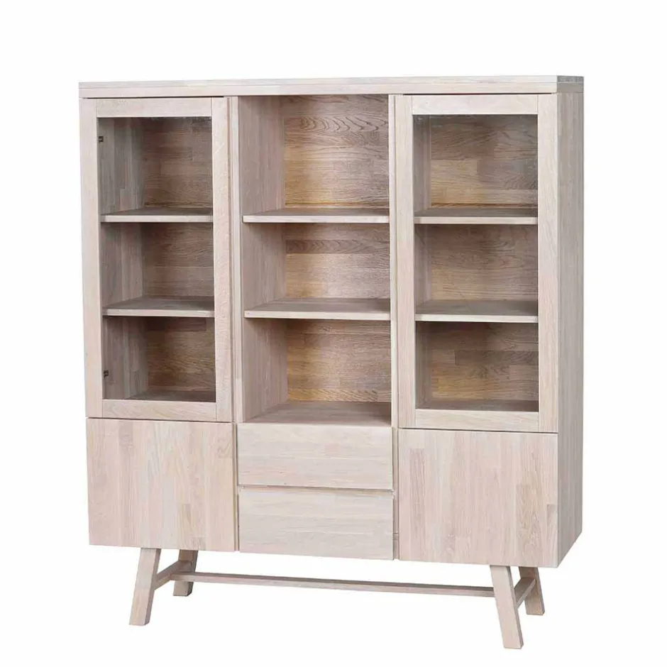 Massivholz Highboard Dioca aus Eiche White Wash^Wohnen Outlet