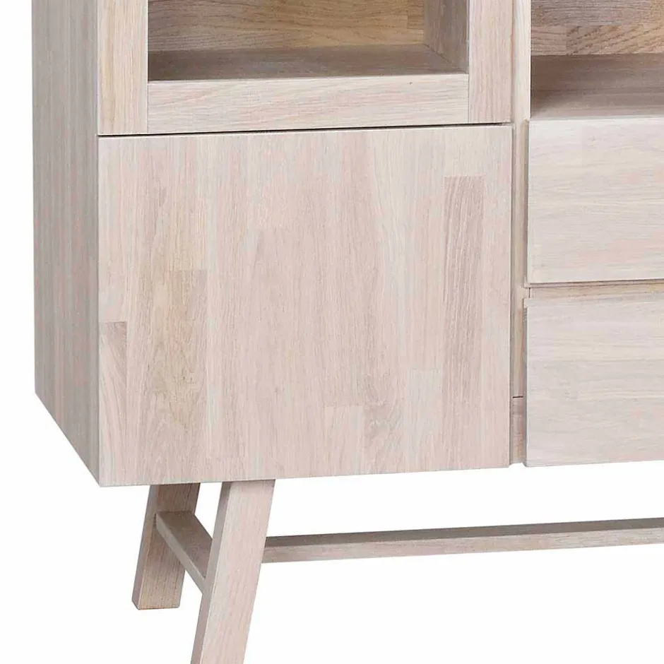 Massivholz Highboard Dioca aus Eiche White Wash^Wohnen Outlet