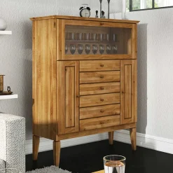 Wohnen Massivholz Highboard Masdamos mit Glasklappe