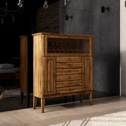 Wohnen Massivholz Highboard Masdamos mit Glasklappe