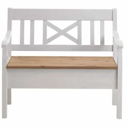 Wohnen Massivholz Truhenbank Lugon aus Kiefer Weiß Braun